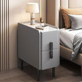 Modern Pu Leather Nightstand with Marble Tabletop, Narrow Bedside Table Luxury Side End Table with 2 Drawers & Metal Legs, Storage Cabinet for Bedrooms(40x40x50cm(16x16x20inch), Grey1)