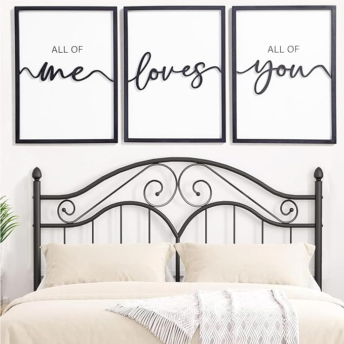 3D Wood All of Me Loves All of You Sign Bedroom Wall Decor 36x16”, Above Bed Wall Decor for Couple Bedroom Decor(12x16 inches, Set of 3, Framed)
