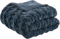 Madison Park Ruched Luxury Throw Premium Soft Cozy Brushed Long Faux Fur For Bed, Couch or Sofa, 50"x60", Slate Blue