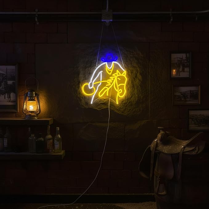 Cowboy Horse Riding Neon Sign for Wall Decor, Western Dimmable LED Wall Light for Man Cave, Bar, Pub, Game Room, or Garage, Cool Art Gift for Men, 15 x 13 inch