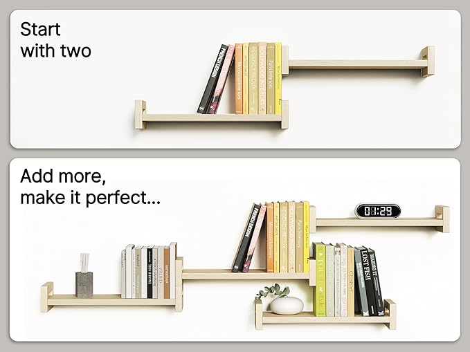 Vailando Floating Shelves for Wall, Set of 4 Solid Wood Wall Mounted Shelves, 16" Rustic Poplar Display Shelf for Bedroom, Living Room, Bathroom, and Kitchen Decor - Heavy-Duty & Natural Pine