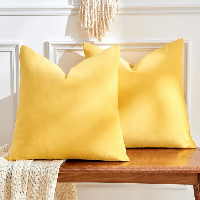 Throw Pillow Covers Yellow Set of 2 20x20 Inch Pillow Covers, Soft Velvet Fall Decorative Cases for Couch Sofa Bed, Home Boho Decor, Modern Farmhouse Cushion Covers