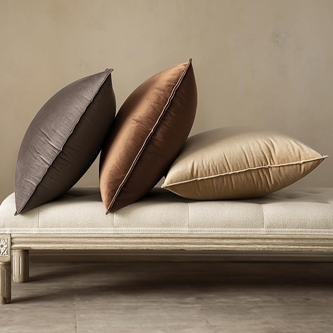 MIULEE Dark Coffee Velvet Throw Pillow Covers 22x22 Soft Decorative Solid Square Cushion Cases Pack of 2 Modern Luxury Home Decor for Couch, Sofa, Bedroom