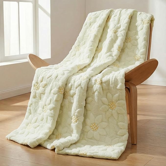 Horaldaily Spring Summer Blanket Throw, Beige Sunflower Soft Fuzzy Plush Faux Fur Cozy Blankets for Couch Sofa Bed Lounging, Ideal Gifts for Kids Adults Wife Self, 60x80