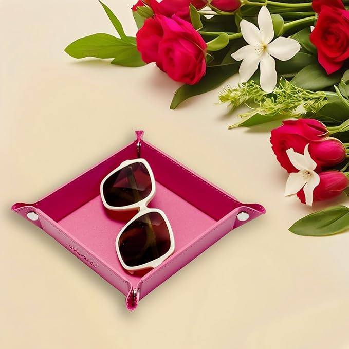 UnionBasic Small Valet Tray, Jewelry Tray for Rings Watches Earrings, Entryway Catchall Caddy for Coins Keys Change, Nightstand Bedside Valet Holder, Trays for Electronic Gadgets, Roseo