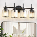4 Light Round Crystal Vanity Lights, Modern Black Crystal Wall Light Bath Mirror Light Fixture Over Mirror Bathroom Wall Sconces for Bathroom Living Room