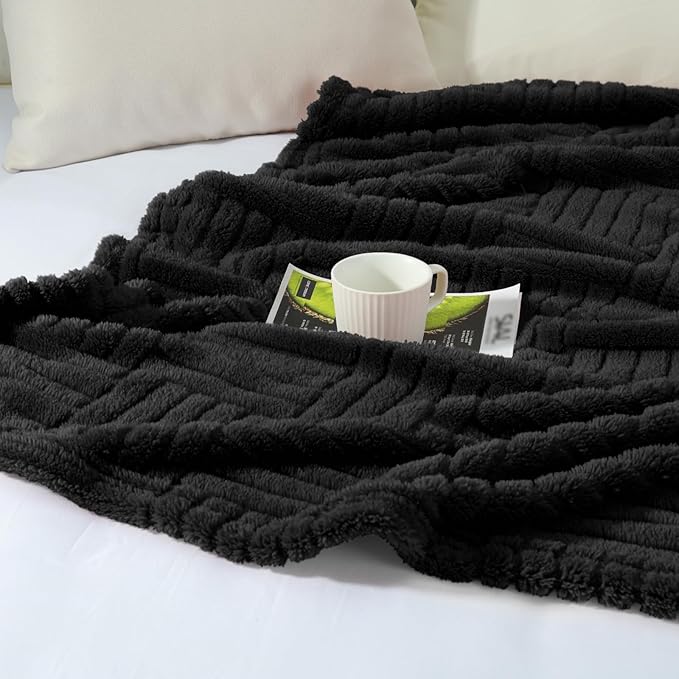 Whale Flotilla Lightweight Fleece King Size Blanket for Bed, Fuzzy Soft Blankets with Decorative Jacquard Pattern for All Season, Warm and Fluffy, 90x104 Inch, Black