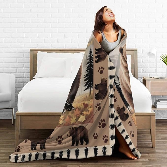 Bear Throw Blanket - Soft Plush Fleece Cabin Wild Animal Bedding Blankets- Cozy Bear Stuff Gifts for Women Girls Kids Adults 40"X50"