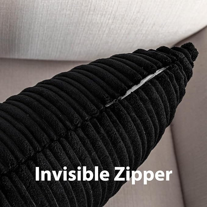 UGASA 14x24 Inch Pillow Cover Pack of 1 Soft Boho Stripe Corduroy Long Rectangular Lumbar Cushion Cover Farmhouse Decorative Throw Pillowcase for Bed, Couch, Sofa, Bedroom, Living Room, Black