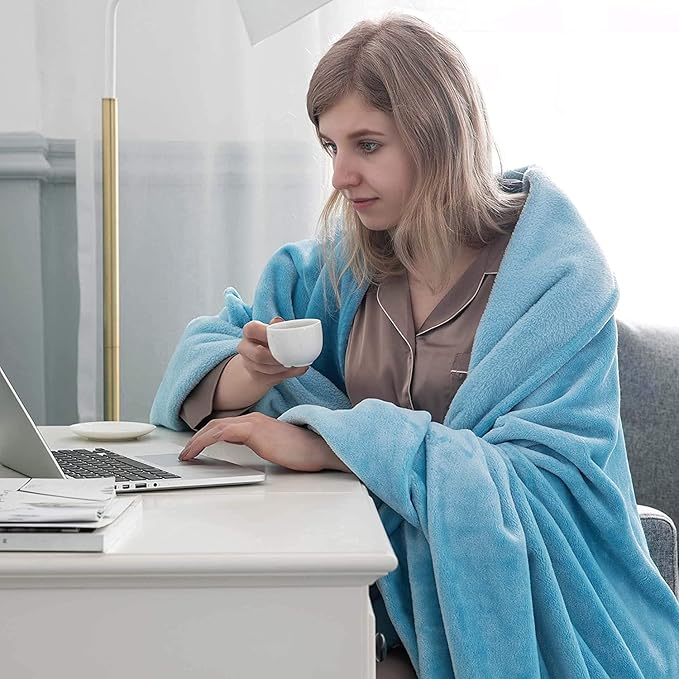 MOONLIGHT20015 Silk Touch Warm Fleece Throw Blankets - 400 GSM Throws for Sofa Fluffy Blanket Bed Throw for Bedroom, Couch, Travel (Light Blue, King 108" x 90")