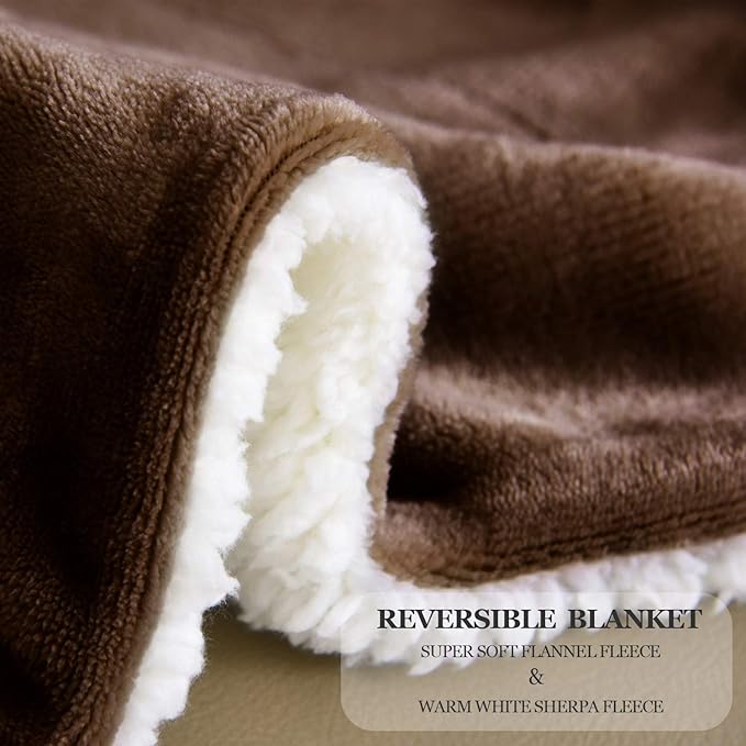 NANPIPER Sherpa Blanket Twin Thick Warm Throw for Winter Bed Super Soft Fuzzy Flannel Fleece/Wool Like Reversible Velvet Plush Blankets (Brown Twin Size 60"x80")