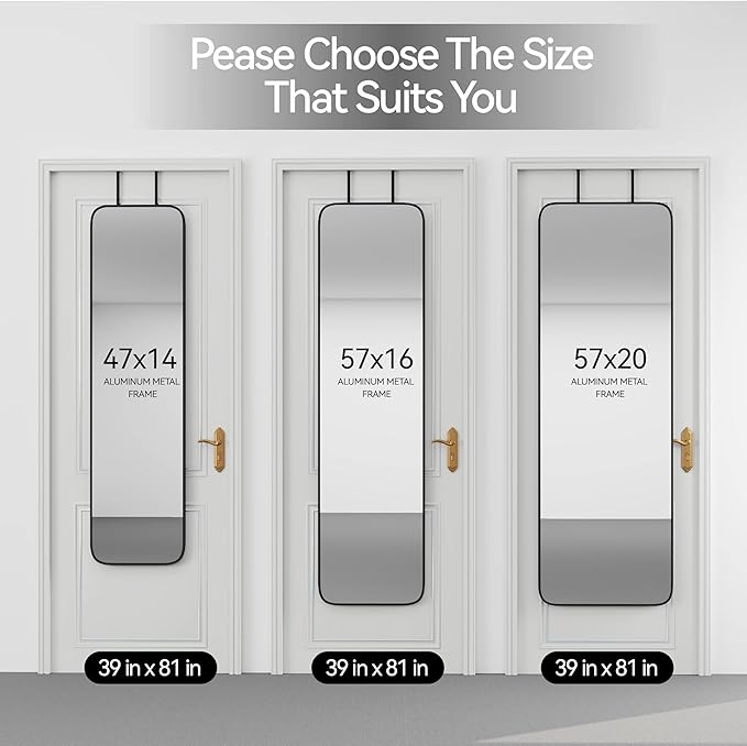57x20 Door Hanging Full Length Mirror, Floor Stand (Height 5.7ft just Body in1.3ft) Wall Mounted Metal Frame Rectangle Dressing Mirrors for Bedroom Living Room 57 inch Black