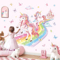 decalmile 2 Large Unicorn Rainbow Wall Decals Fairy Castle Cloudy Butterfly Wall Stickers Girls Bedroom Baby Nursery Kids Room Home Decor