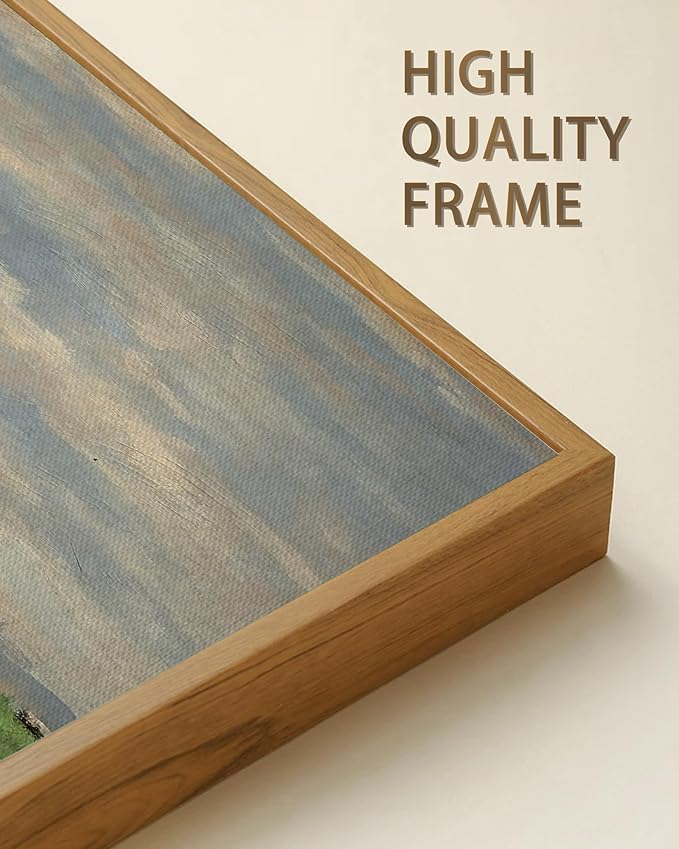 SHENIFY 20x40in Extra Large Vintage Framed Wall Art Cow Farm Landscape Painting Retro Meadow Scenery Farmhouse Bedroom Above of Bed Living Room Decor - Natural Framed