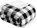 Pavilia Black & White Buffalo Plaid Sherpa Bed Blanket - King, Plush Checkered Fleece & Flannel, Warm Winter Blanket for Couch & Sofa, 90x108