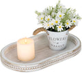 Hanobe Decorative Trays for Coffee Table : White Oval Centerpiece Tray Wood for Farmhouse Entry Table Decor Round Bathroom Tray for Living Room Kitchen Counter
