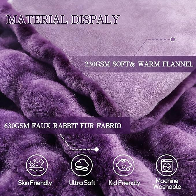 Latepis Purple Throw Blanket for Couch Bubble Cute Soft Warm Faux Fur Blanket for Sofa Bedroom Cozy Blankets for Women Gift Luxury Blankets for Woman Gifts 50''x60'', 860GSM