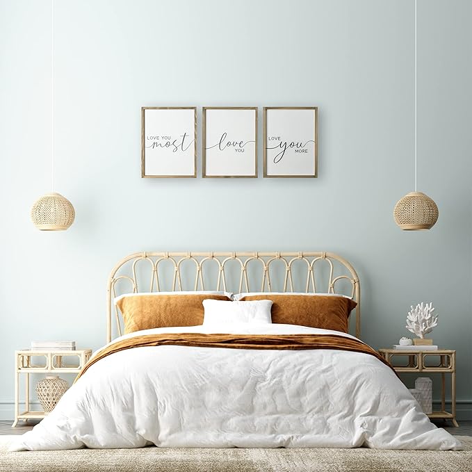 Set of 3 Love You More Sign I Love You Most Sign Wall Decor for bedroom room and living room (11x14 inches, Brown)