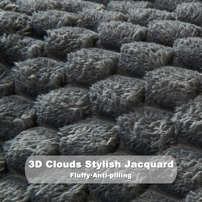 NEWCOSPLAY Super Soft King Blanket Grey Premium Silky Flannel Fleece 3D Clouds Stylish Jacquard Lightweight Bed Blanket All Season Use 350GSM (Grey, King(90"x110"))
