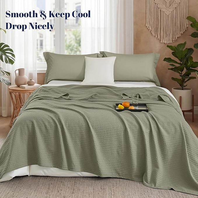 PHF Lightweight Waffle Weave Blanket King Size, Breathable & Ultra Soft, 104"x 90" Soft & Cozy Thin Blanket for All Season & Hot Sleepers, Bed, Home Decor - Dusty Sage
