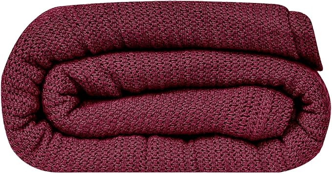 Linteum Textile Supply Leno Weave Burgundy Blanket, Queen 100% Cotton, Lightweight, Warm, Fluffy, Premium and Durable Soft & Cozy Bed Blanket for Bed, Couch, Sofa Throw for All Season [90x90]