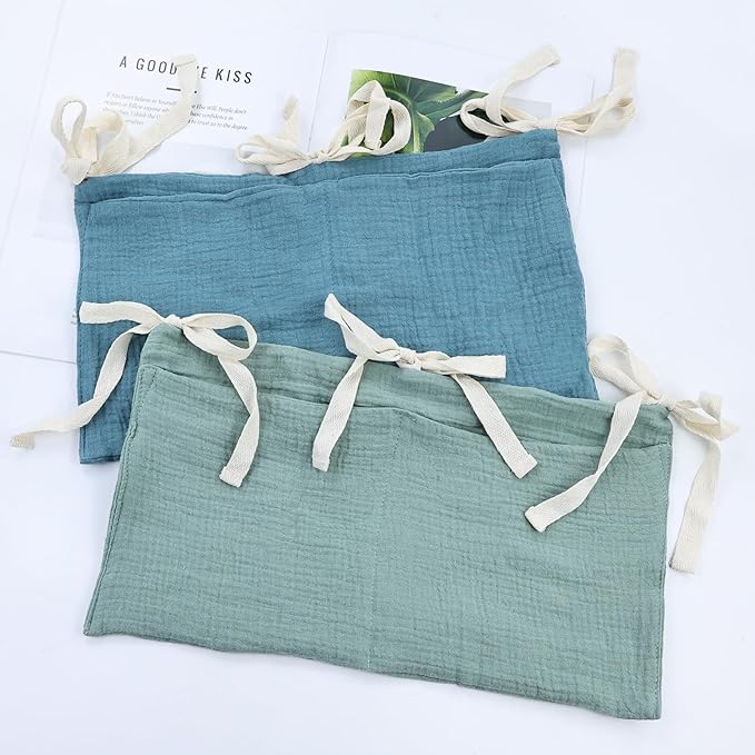 Cinaci 2pcs Cotton Pram Stroller Caddy Baby Crib Hanging Organizers Storage Pockets Nappy Diaper Bags Bedside Pockets for Milk Bottle/Soothing Toys/Wipes (Green Set)
