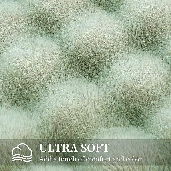 Faux Rabbit Fur Throw Blanket for Couch, Fluffy Warm Plush Thick Bubble Blanket for Bed Sofa Living Room, Soft Cozy Furry Blanket, 60x80 inches, Sage Green