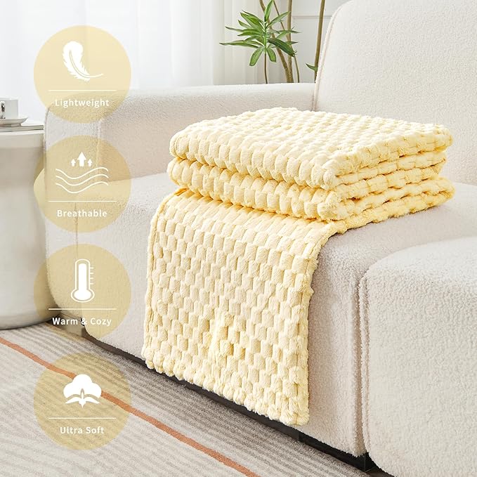FY FIBER HOUSE Oversized King Blanket 120" x120" Seamless Extra Large Bed Blanket 10' x 10' Super Soft Plush Fuzzy Huge Blankets for Couch Office Sofa, Light Yellow