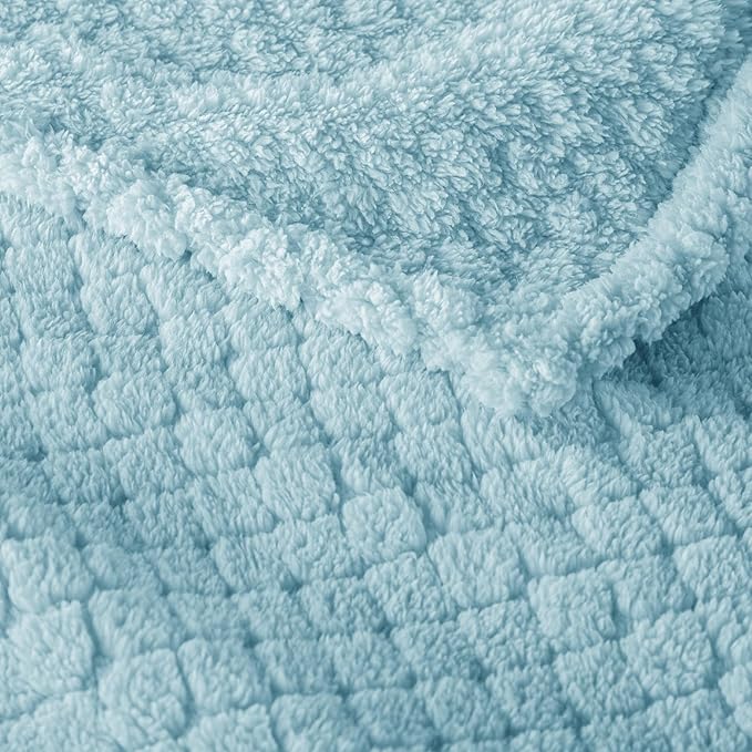Exclusivo Mezcla Fleece Throw Blanket for Couch and Bed,Extra Soft Warm Decorative Fuzzy Throws for Women,Lightweight Cozy Blankets Size 50x60 Inches, Light Blue
