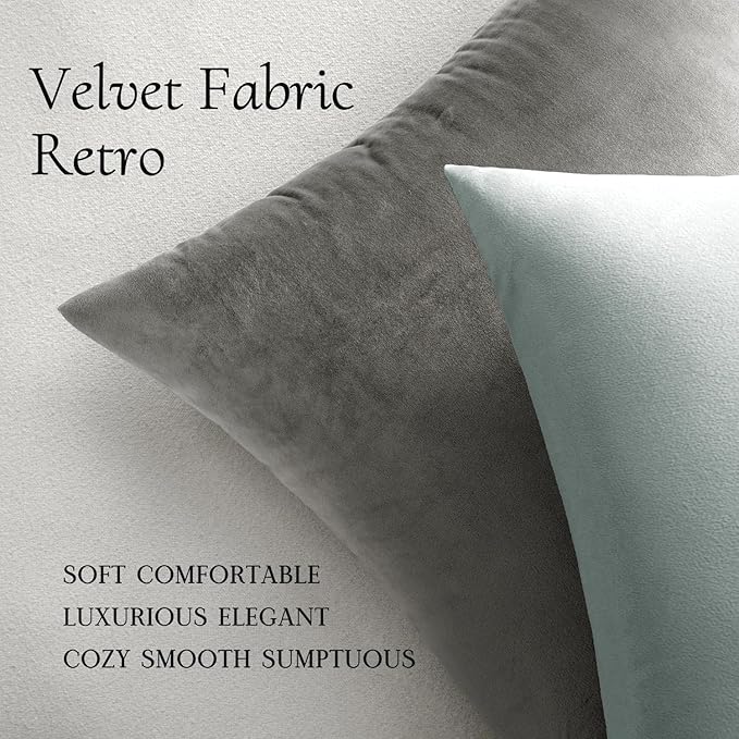 MIULEE 24x24 Inch Euro Sham Velvet Pillow Covers, Set of 2 Large Square Decorative Pillows -Grey Super Soft for King Bed, Sofa, Couch, Accent Chairs with Hidden Zipper