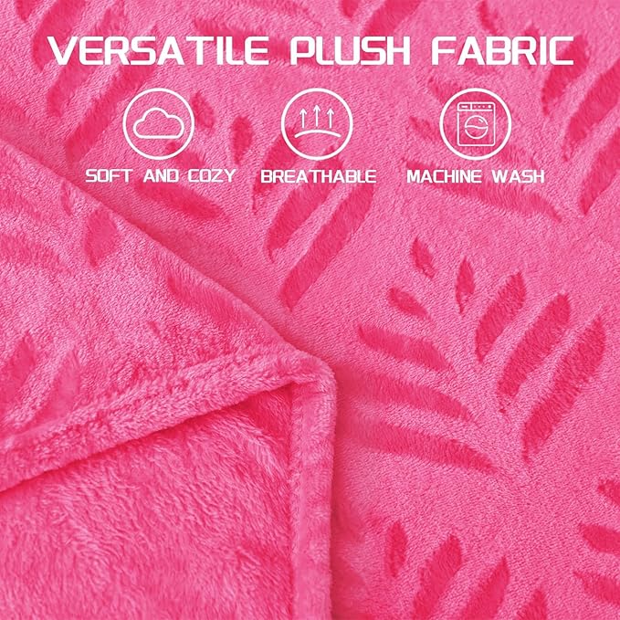Exclusivo Mezcla Fleece Throw Blanket for Couch, Super Soft and Cozy Blankets All Season Use, Leaves Pattern, Plush Fuzzy Lightweight, Hot Pink, 50x60 Inch