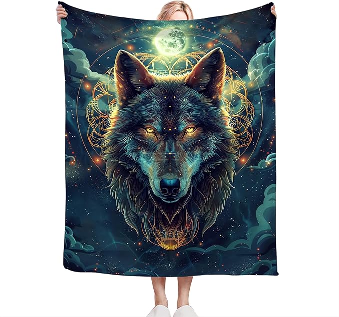 Wolf Fantasy Throw Blanket - Gifts and Decor for Girls, Boys, Women, Men, Kids, Adults - Soft Warm Cozy Fleece for Couch, Sofa, Bed 80"x60"