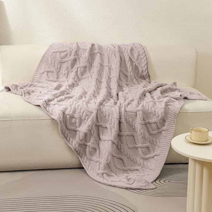 bearberry Plush Fleece Blanket Ultra Cozy & Warm Cable Knit - Machine Washable Throw for Living Room, Bedroom, Office | Lightweight Fuzzy Blanket for Adults, Kids, Pets (Beige, 40”x50”)