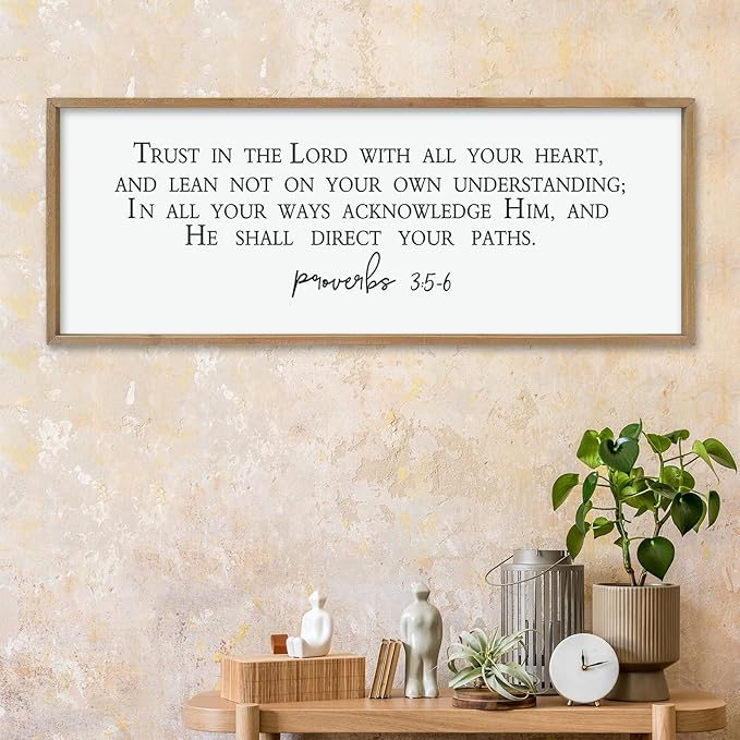 LuZhiQiang Christian Wall Decor Art Trust in the Lord With All Thine Heart Bible Verse Proverbs 3:5-6 Sign 40"×15" for Home Bedroom Church Scripture Large Wood Framed Hanging (Wood)