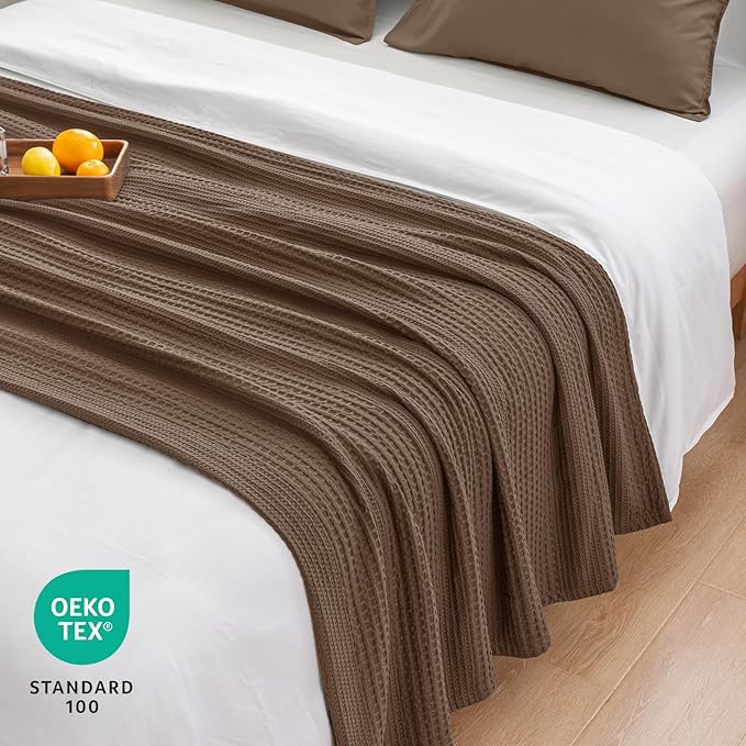 PHF Lightweight Waffle Weave Blanket Twin Size, Breathable & Ultra Soft, 66"x 90" Soft & Cozy Thin Blanket for All Season & Hot Sleepers, Bed, Home Decor - Chocolate
