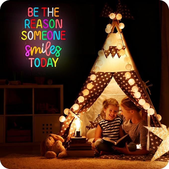 Be The Reason Someone Smile Today Neon Sign, Positive Affirmation LED Light for Wall Decor Multicolored Positive Motivational Quote for School Classroom Kids Room Home Compatible with Timer (15.7 X 12.6 in)