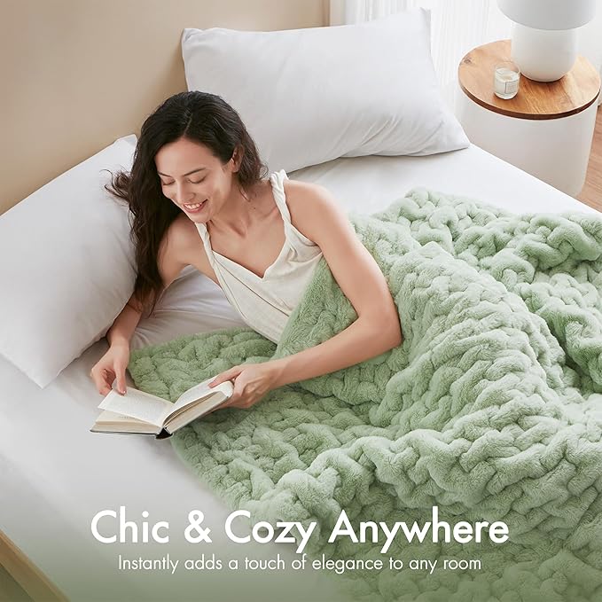 Madison Park Ruched Luxury Throw Premium Soft Cozy Brushed Long Faux Fur for Bed, Couch or Sofa, 50"x60", Sage Green