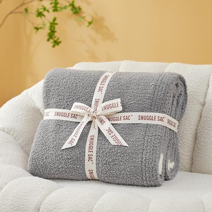 Snuggle Sac Grey Throw Blanket for Couch Bed Sofa 60x80 inches, Reversible Grey Blanket Microfiber Fluffy Fuzzy Cozy Knit Twin Blanket for Women Mothers Birthday Gifts