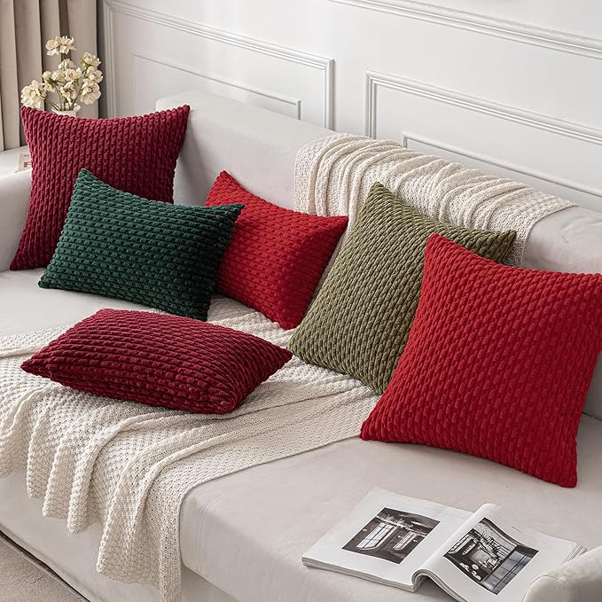 MIULEE Army Green Throw Pillow Covers Soft Corduroy Decorative Eruo Sham Set of 2 Boho Striped Pillow Covers Pillowcases Farmhouse Home Decor for Couch Bed Sofa Living Room 24x24 Inch