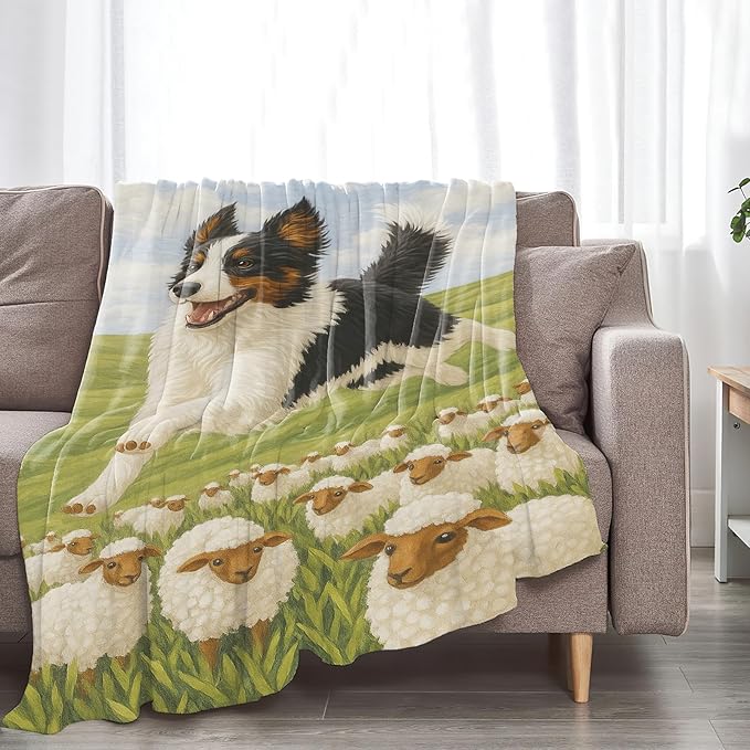Border Collie Blanket for Girls Women Adults Kids Soft Cozy Fleece Collites Pet Print Throw Blankets Dog Lovers Gifts Warm Flannel Plush Lightweight Decor for Couch Bed Sofa 50"X40"