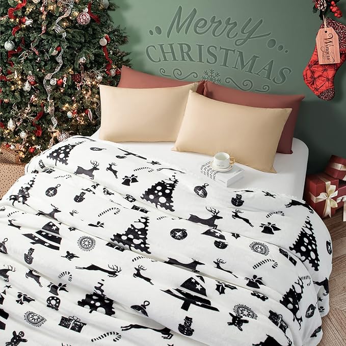 LBRO2M Sherpa Fleece Bed Blanket Queen Size,Christmas Super Soft Fuzzy Plush Warm Cozy Fluffy Microfiber Couch Throw Velvet Double Reversible Luxurious Blankets