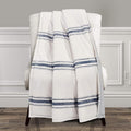 Lush Decor Farmhouse Stripe Reversible Throw, Single, 50" W x 60" L, Navy - Blue Throw Blanket For Bed - Soft Blanket - Couch Throw - Rustic Farmhouse Decor