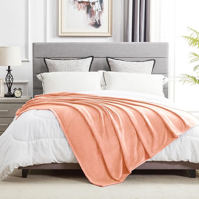 DREAMNINE Oversized Soft Fuzzy Fleece Throw Blanket Twin Size 60" x 80", Decorative Large Solid Lightweight Velvet Bed Blanket,Big Cute Cozy Accent Shaggy Microfiber Flannel Blankets for Bedroom,Peach