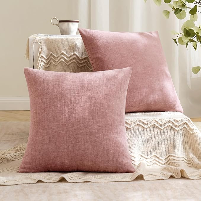 MIULEE Blush Pink Couch Pillow Covers 20x20 Inch, Set of 2 Soft Spring Valentine Cute Chenille Decorative Square Throw Pillow Covers Farmhouse for Sofa Living Room Bed