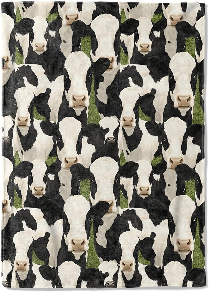 Black and White Cow Fleece Blanket - 60x80in Fun Cattle Throw Blankets,Soft Cozy Lightweight, Ideal for Living Room Home Farmhouse Decor and Kids Boys Girls Spring Pet Gifts