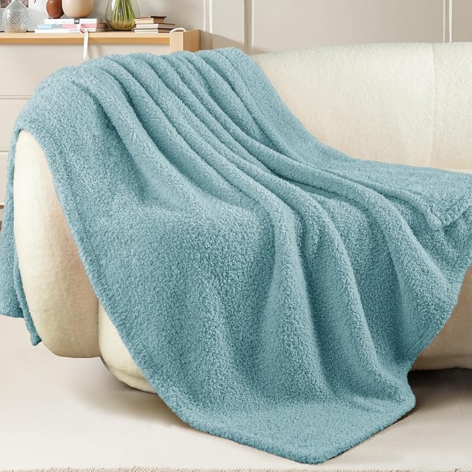 Exclusivo Mezcla Fleece Stone Blue Throw Blanket for Couch Sofa, Ultra Soft, Lightweight and Fluffy Blankets for Women, All Season, 50x60 Inches