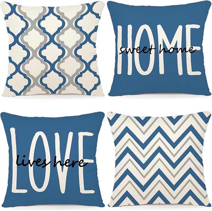 YCOLL Farmhouse Pillow Covers 18x18 Set of 4 Throw Pillow Covers Rustic Linen Decorative Pillows Square Cushion Covers for Couch Sofa Bedroom Home Decor