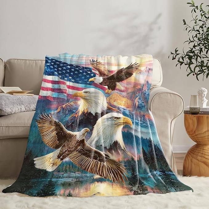 Bald Eagle Blanket for Girls Women Boys Men Adults Kids Soft Cozy Fleece American Flag Eagles Throw Blankets Gifts Warm Flannel Plush Lightweight Decor for Couch Bed Sofa 80"X60"