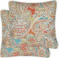 Mika Home Pack of 2 Throw Pillow Covers Decorative Pillow Shells for Sofa Couch, Paisley Pattern, 22x22 Inches,Red Teal Cream Multicolor