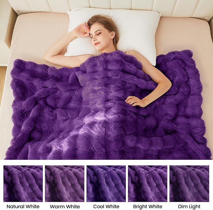 Purple Cozy Thick Throw Fuzzy Blanket for Couch Fluffy Faux Fur Blankets for Bed Living Room Women Gift Home Decor 60x80